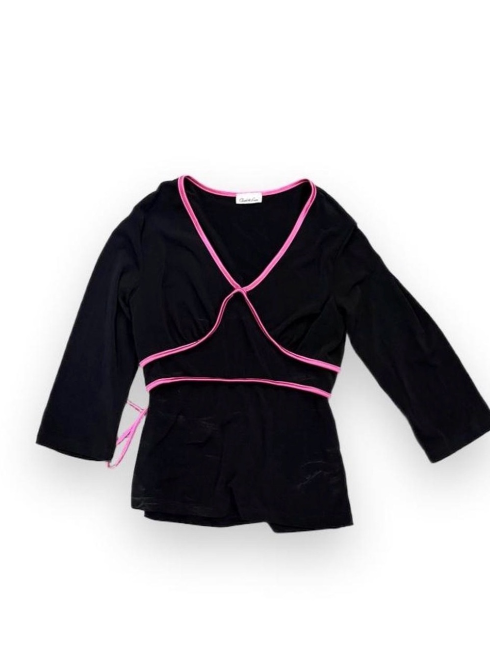 Vintage Charlotte Russe Black & Hot Pink Tie Front Top Y2K